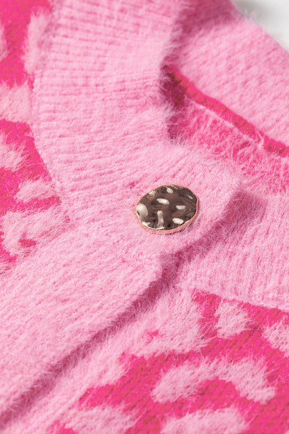 Western Leopard Print Knit Sweater Vest Button Cardigan