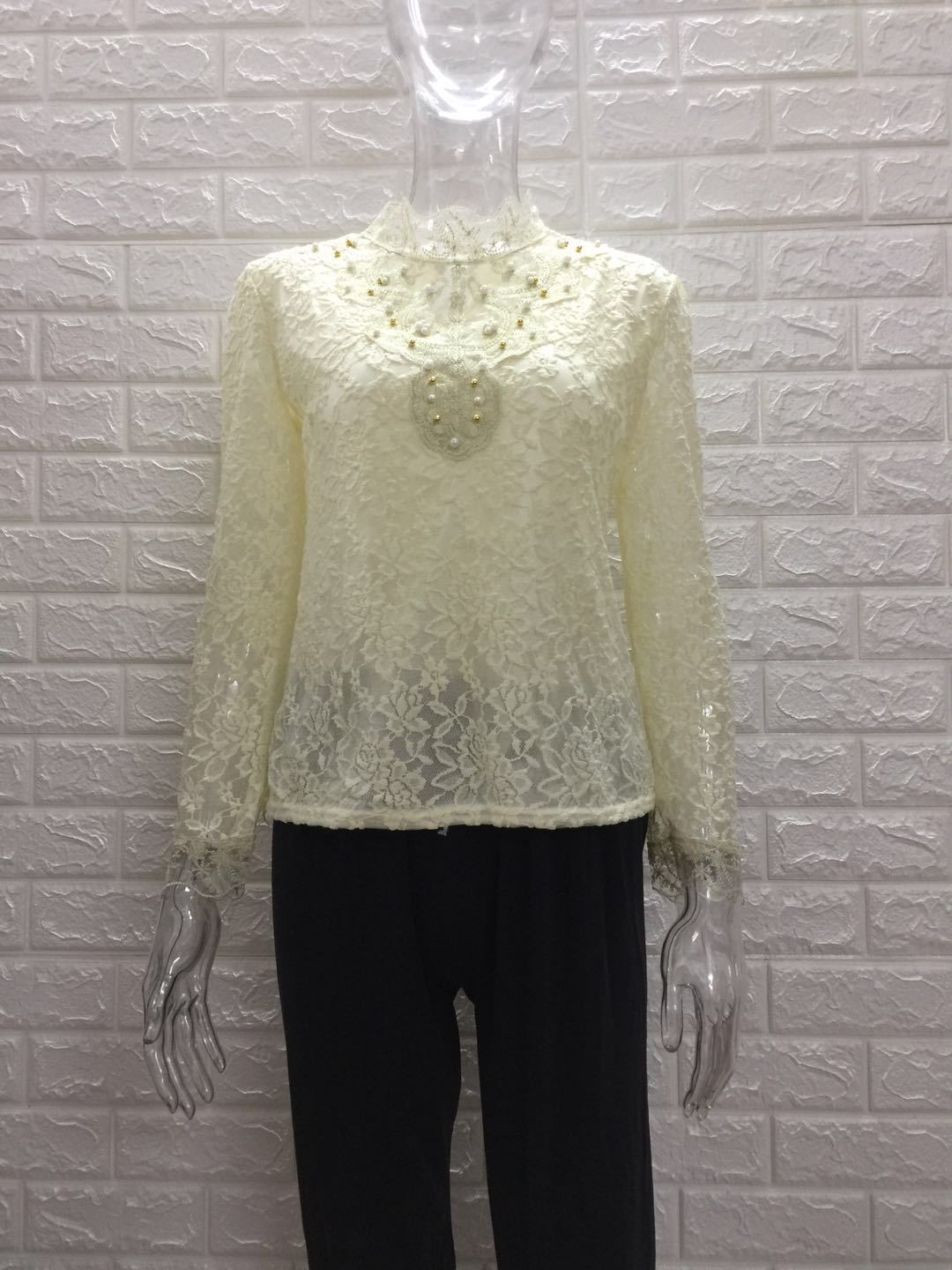 Women's Mock Neck Lace Blouse Long Sleeve Elegant