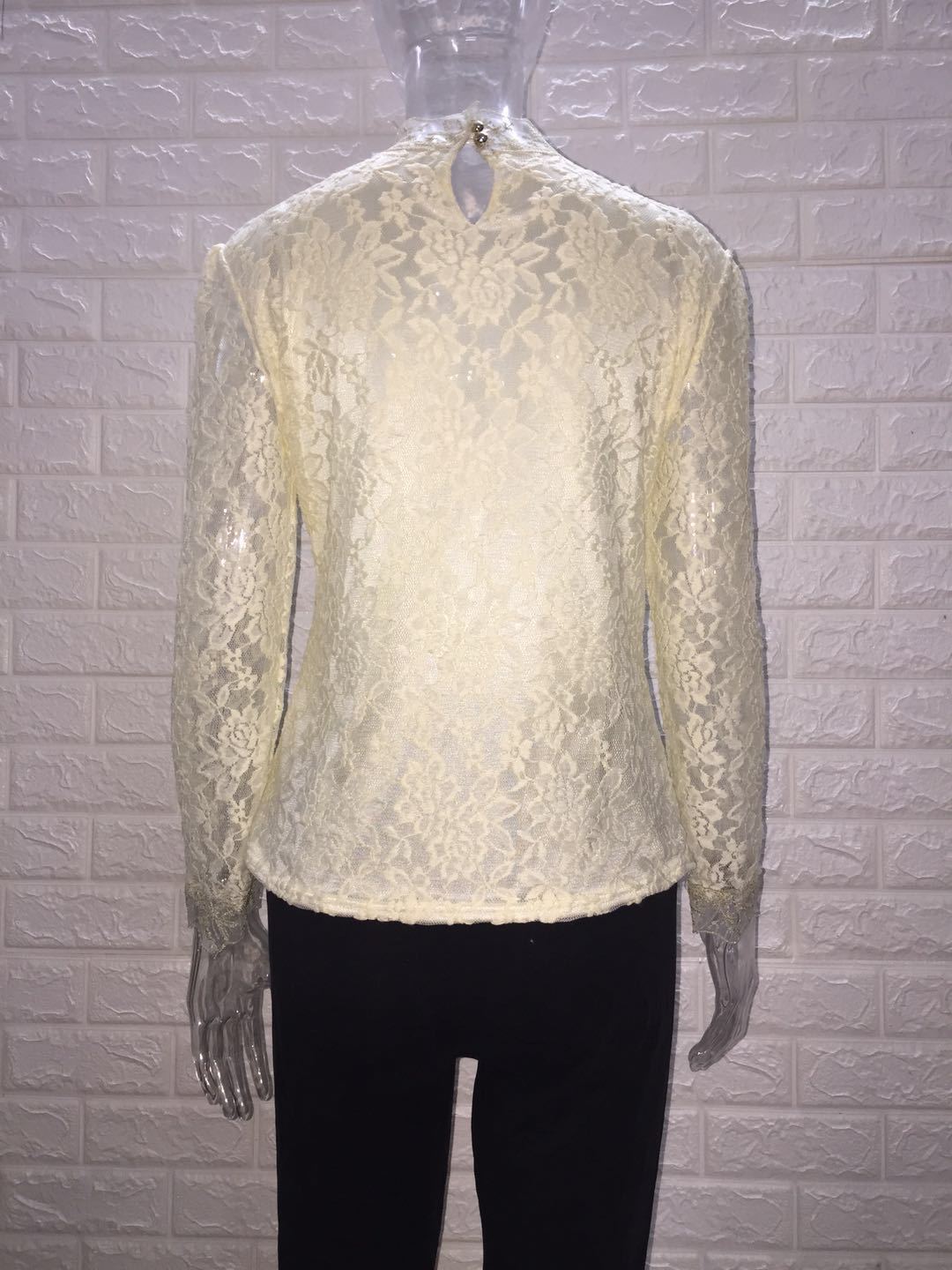 Women's Mock Neck Lace Blouse Long Sleeve Elegant
