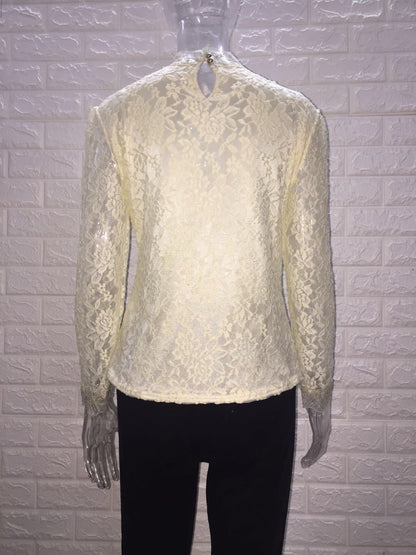 Women's Mock Neck Lace Blouse Long Sleeve Elegant