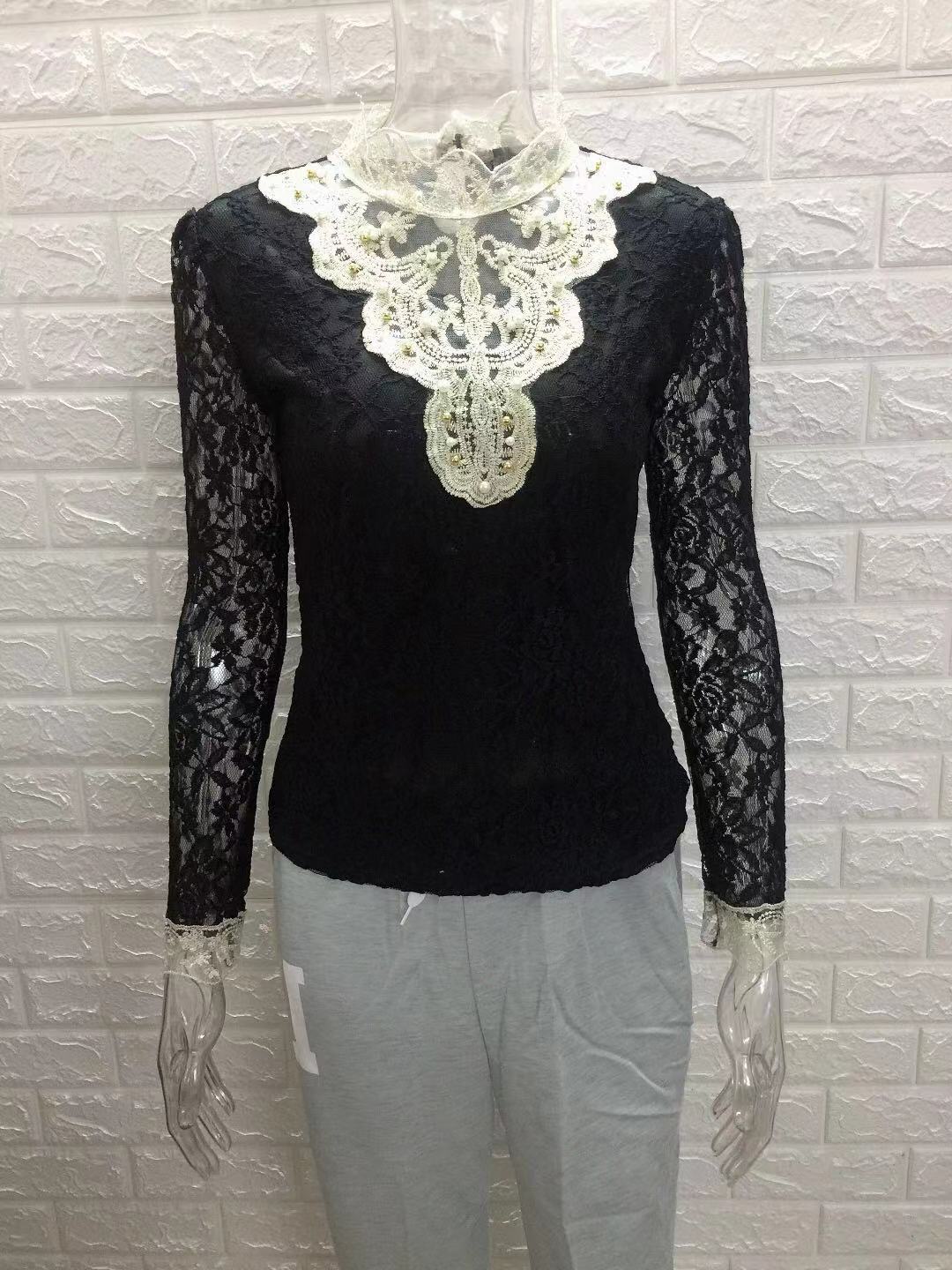 Women's Mock Neck Lace Blouse Long Sleeve Elegant