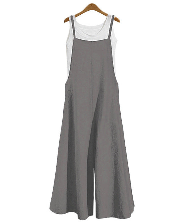 Women's Linen Cotton Wide Leg Jumpsuit Sleeveless Casual