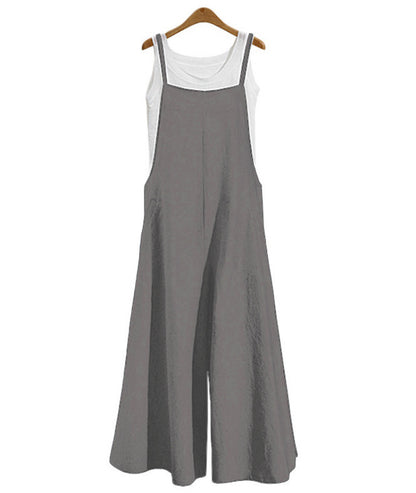 Women's Linen Cotton Wide Leg Jumpsuit Sleeveless Casual