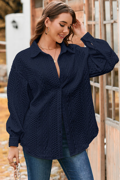 Women’s Cable Knit Texture Button Down Loose Shacket