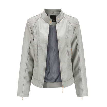 Womens Faux Leather Moto Jacket Zip Up Quilted