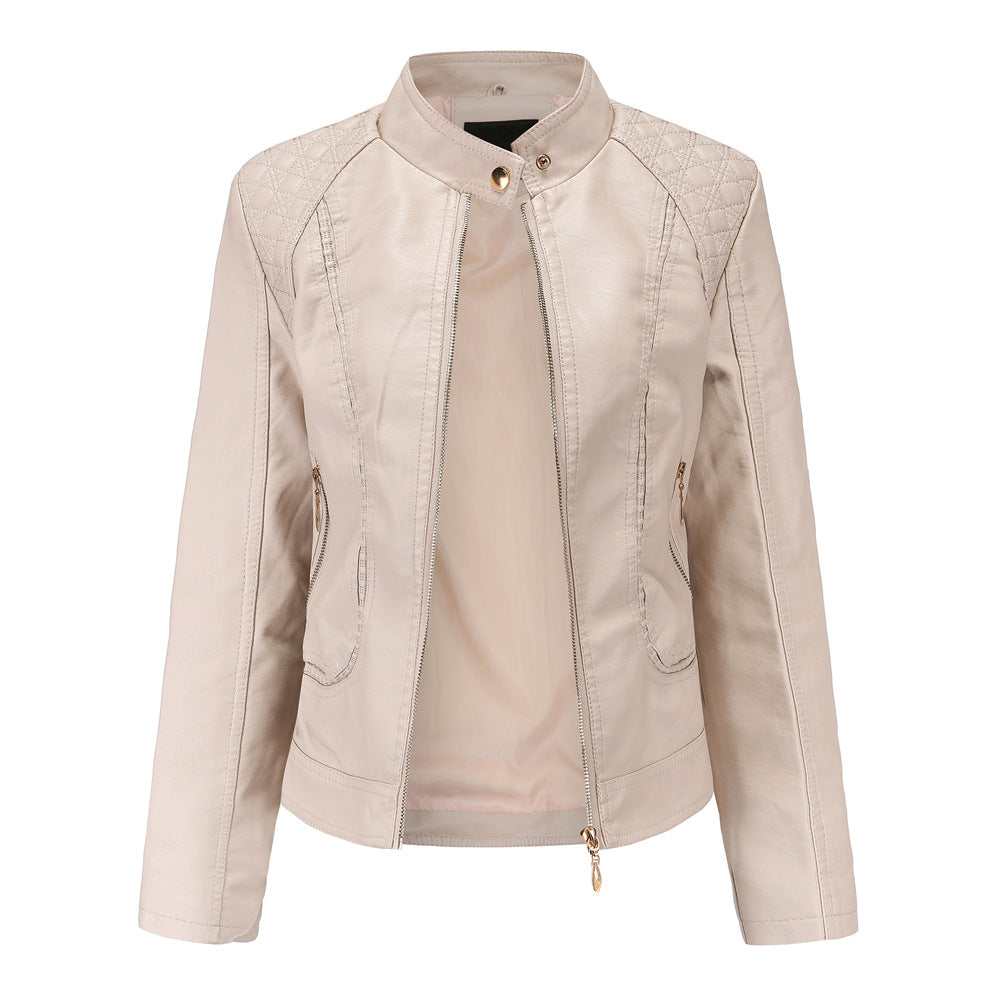Womens Faux Leather Moto Jacket Zip Up Quilted