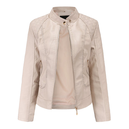 Womens Faux Leather Moto Jacket Zip Up Quilted