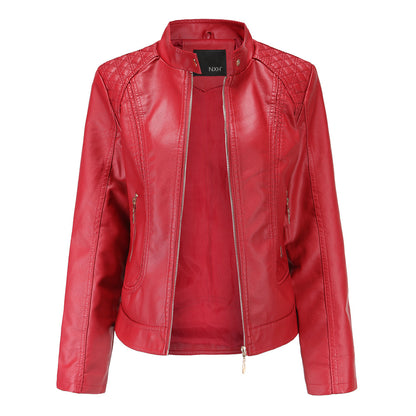 Womens Faux Leather Moto Jacket Zip Up Quilted