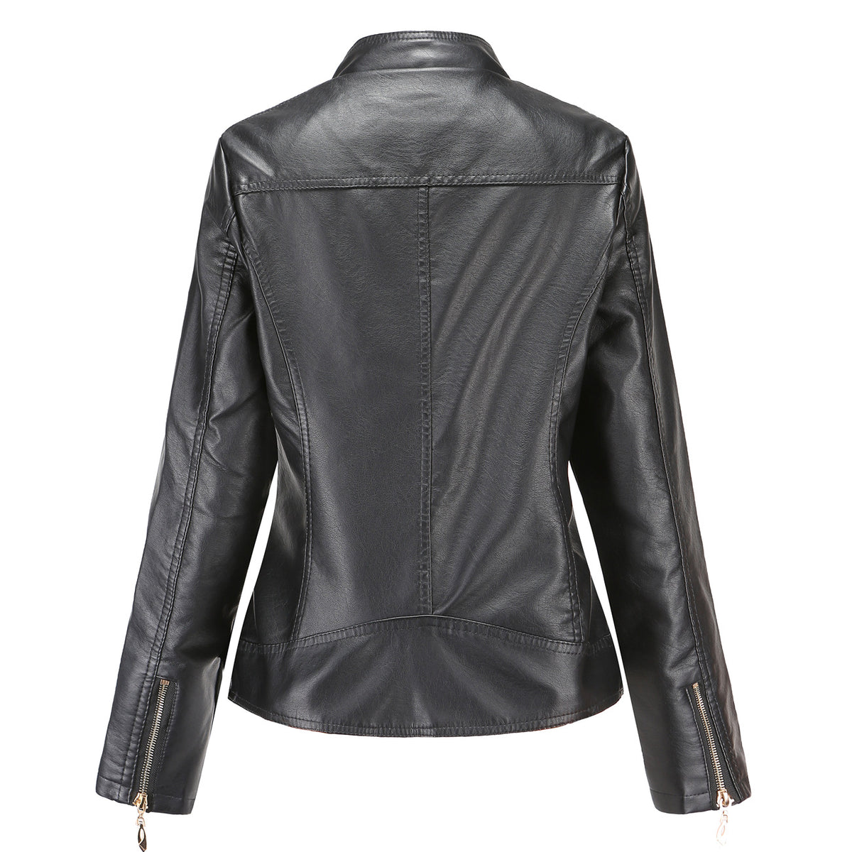 Womens Faux Leather Moto Jacket Zip Up Quilted