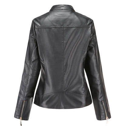 Womens Faux Leather Moto Jacket Zip Up Quilted