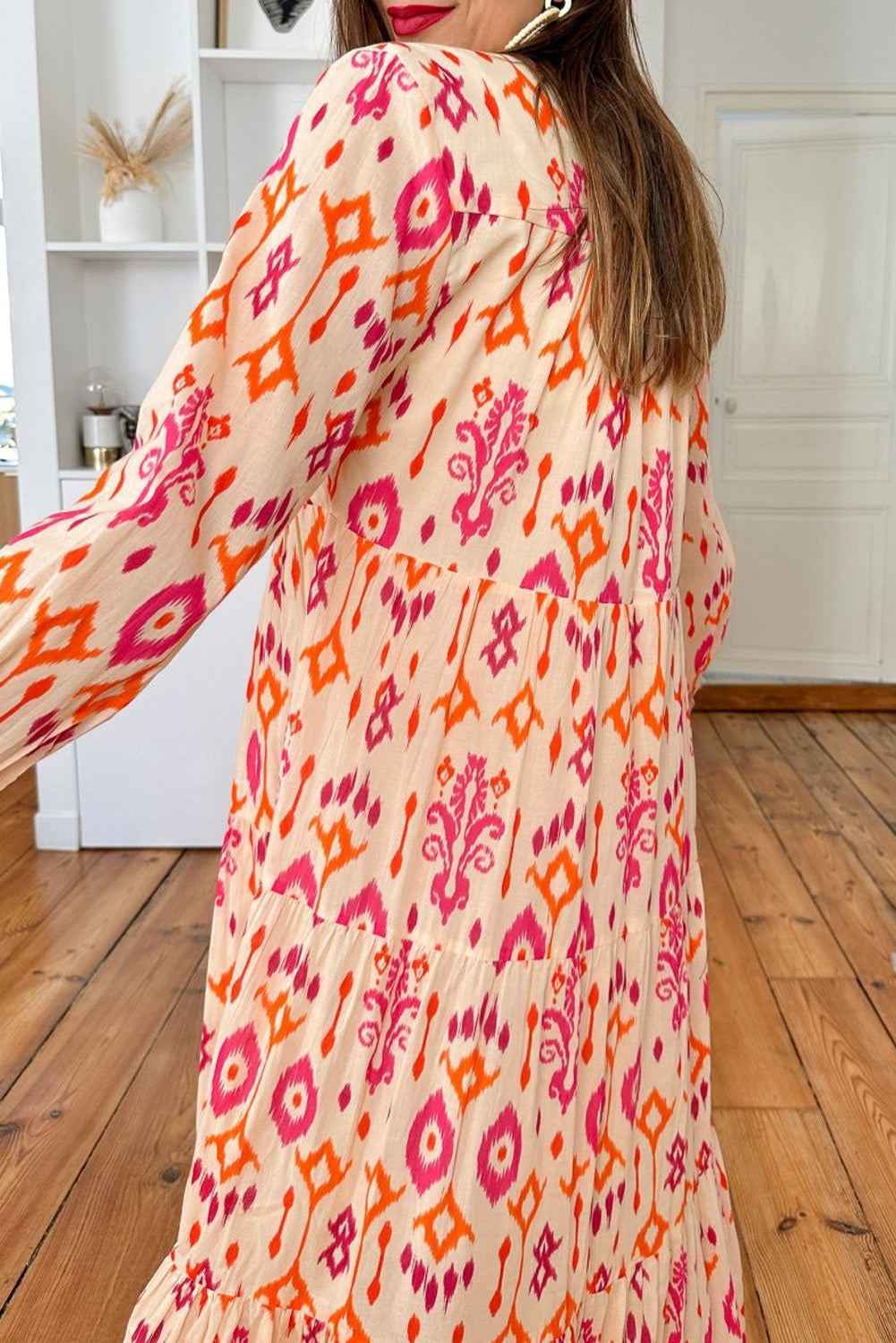 Orange Western Abstract Geometric Printed Maxi Dress