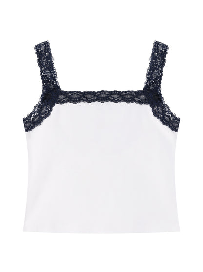 Girls Lace Trim Letter Print Summer Tank Top Cami