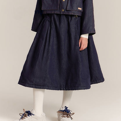 Girls Denim Jacket and Midi Skirt Outfit
