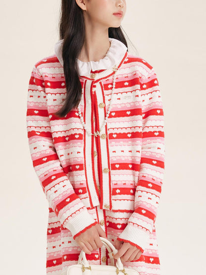 Girls' Striped Knit Button-Front Cardigan Sweater
