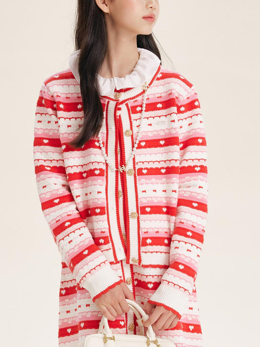 Girls' Striped Knit Button-Front Cardigan Sweater
