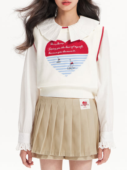 Girls Pleated Skirt with Logo Embroidery Safety Shorts