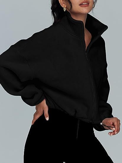 Fleece Zip Up Jacket - High Neck Oversized Pullover