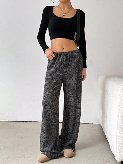 Cotton Wide Leg Lounge Pants with Drawstring Waist