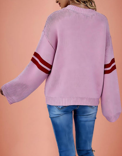 Pink Heart Contrast Knit Sweater Womens Valentine Pullover