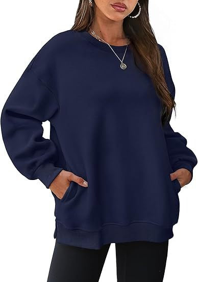 Oversized Crewneck Fleece Sweatshirt - Cozy Pullover Top
