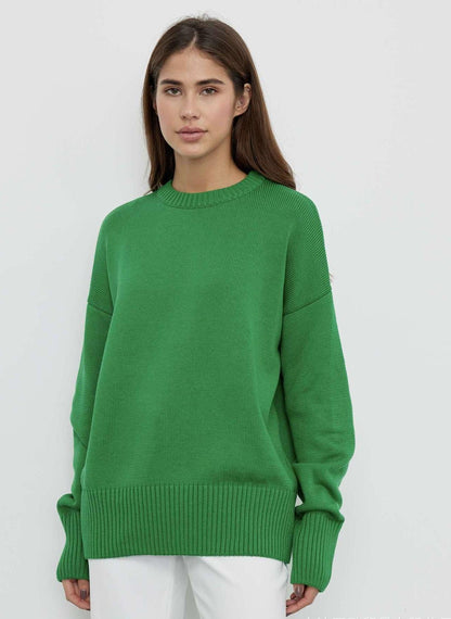 Cozy Solid Crewneck Knit Sweater for Women Fall Winter