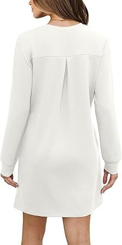 Cozy Long Sleeve Crewneck Sweatshirt Dress with Pockets