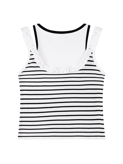 Girls Ruffle Trim Bow Sleeveless Summer Tank Top