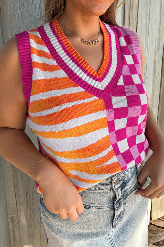 Game Day Checkerboard Stripe Colorblock Sweater Vest