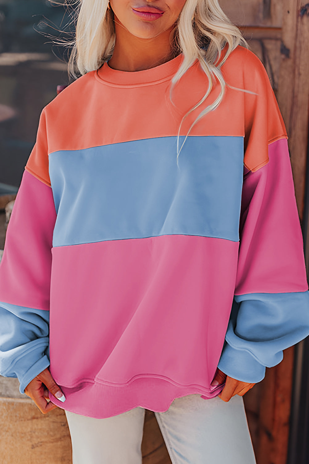 Mauve Colorblock Drop Shoulder Oversized Sweatshirt