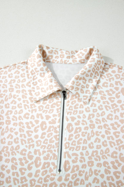 Leopard Ruffle Zip Polo Two Piece Short Set Women