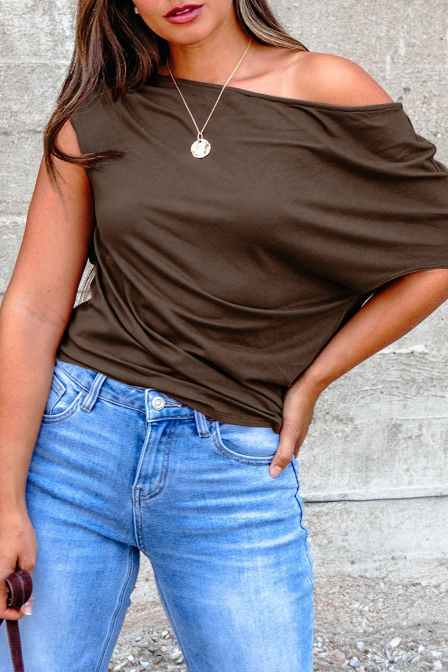 Pink Plus Size Asymmetric Neck Short Sleeve Blouse