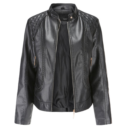 Womens Faux Leather Moto Jacket Zip Up Quilted