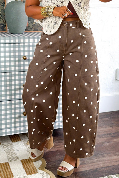 Blue Polka Dot Barrel Jeans High Waist Wide Leg Pants