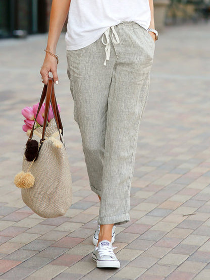 Women's Linen Cotton Drawstring Elastic Waist Pants