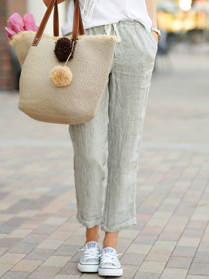 Women's Linen Cotton Drawstring Elastic Waist Pants