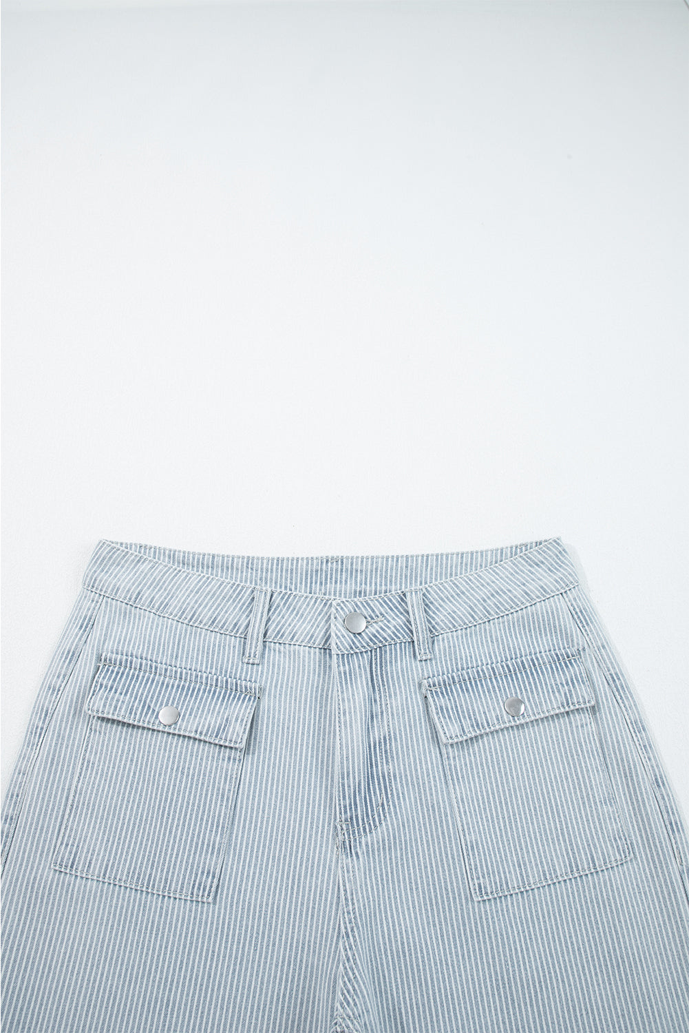 Sky Blue Pinstripe Wide Leg Jeans with Button Flap Pockets