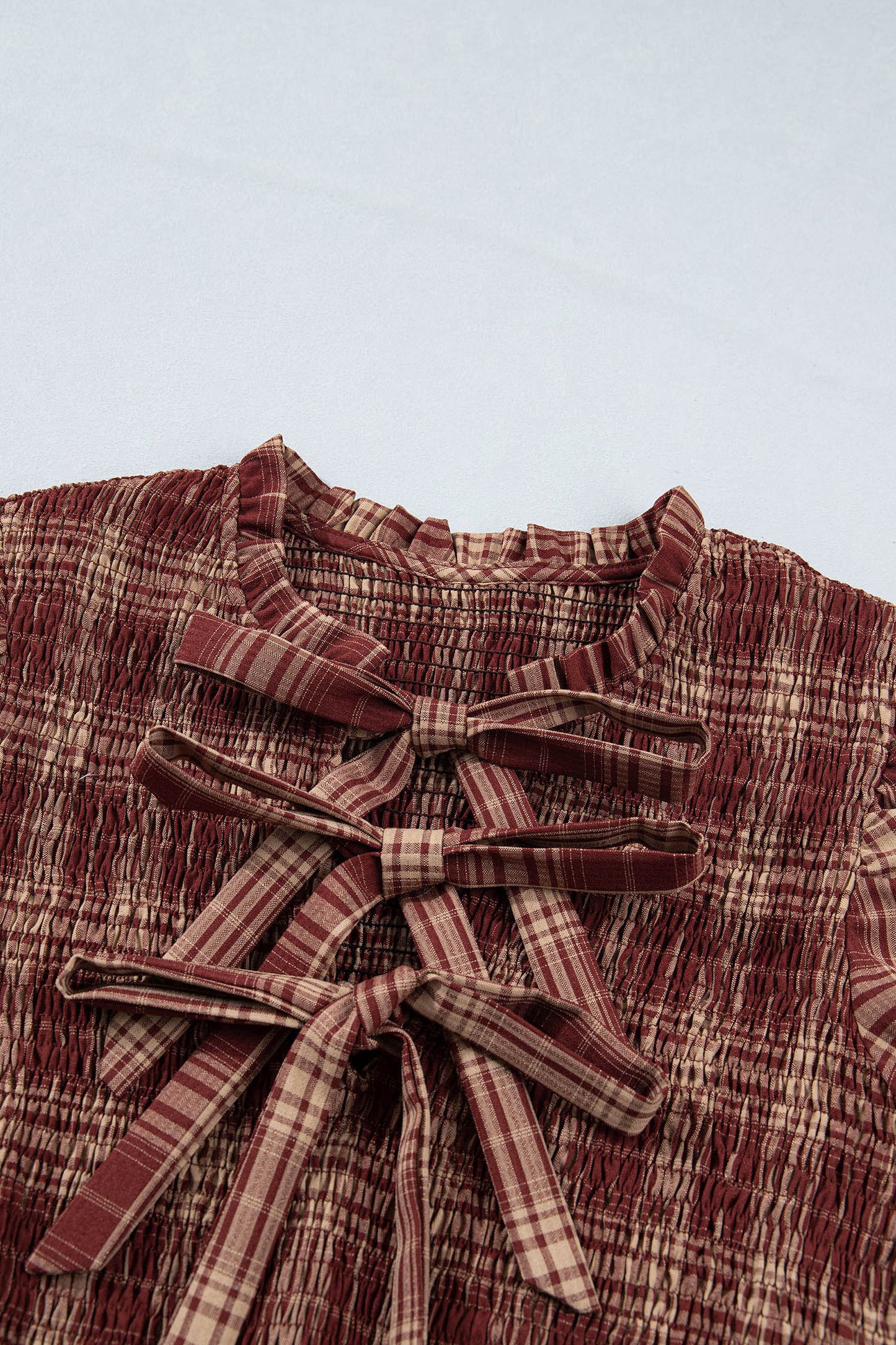 Western Plaid Puff Sleeve Midi Dress Tie Front