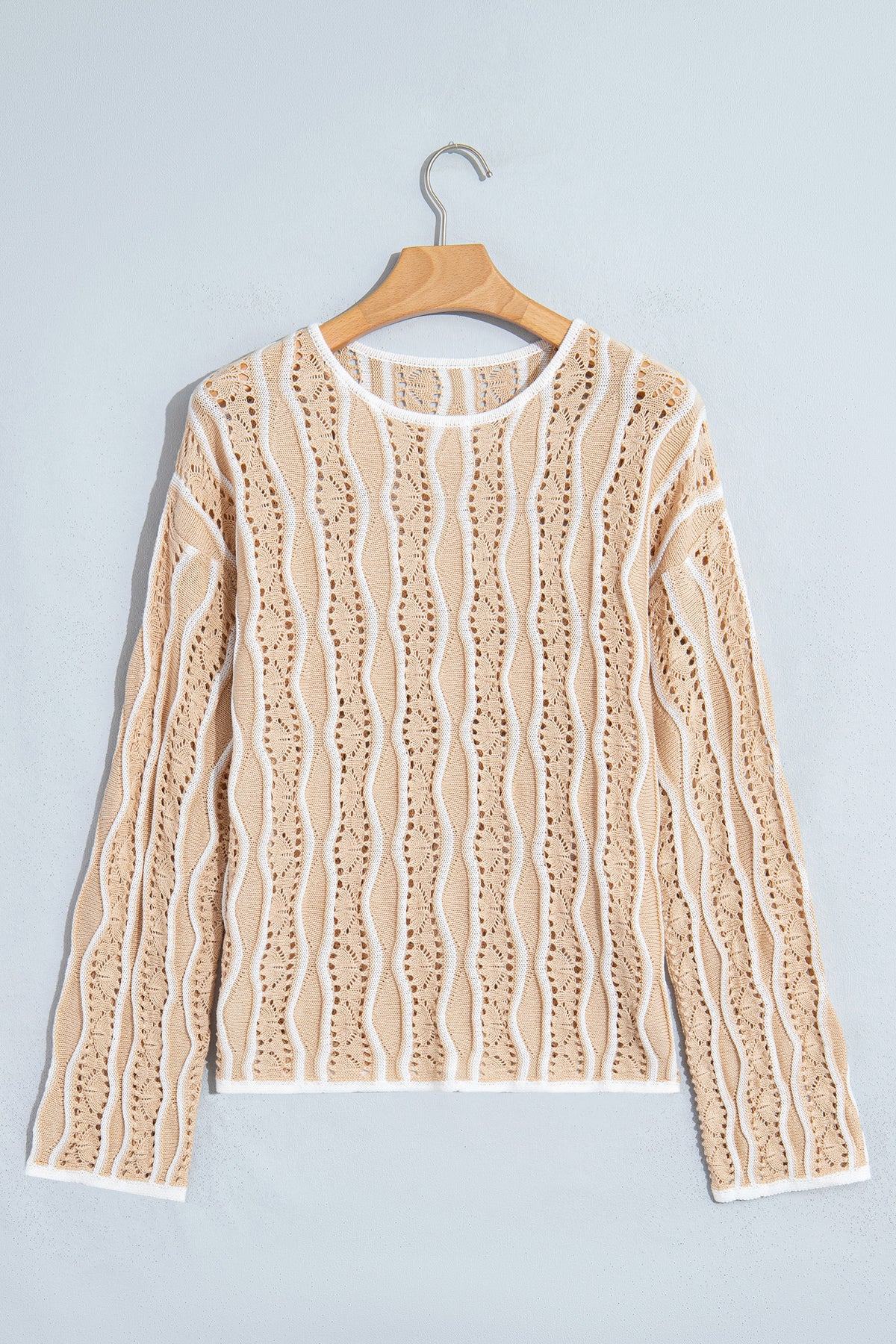 Women's Wavy Stripe Open Knit Pullover Sweater