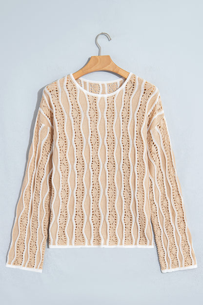 Women's Wavy Stripe Open Knit Pullover Sweater