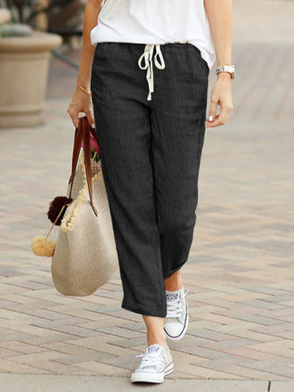 Women's Linen Cotton Drawstring Elastic Waist Pants