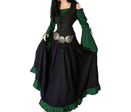Renaissance Medieval Corset Dress Bell Sleeve Maxi