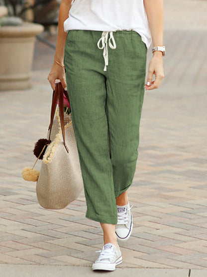 Women's Linen Cotton Drawstring Elastic Waist Pants