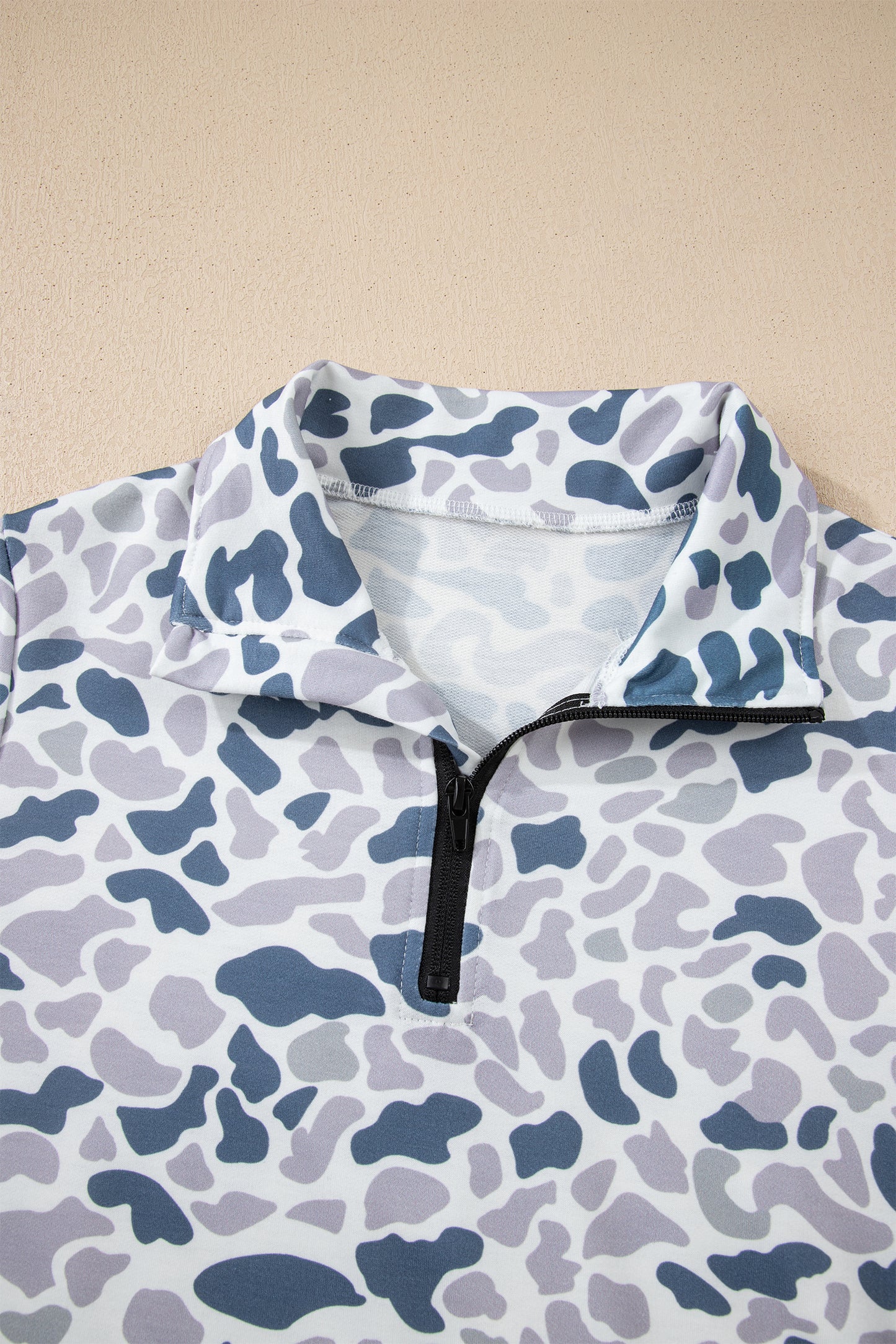 Camo Zip Collar Pullover Sweatshirt with Kangaroo Pocket