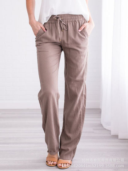 Women's Cotton Linen Drawstring Wide Leg Casual Pants