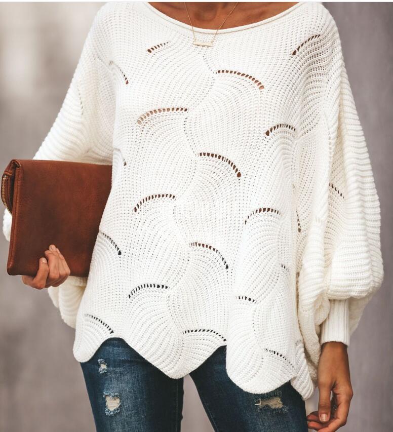 Women's Oversized Batwing Pointelle Knit Sweater