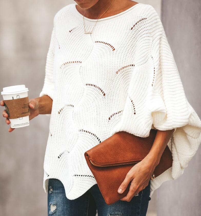 Women's Oversized Batwing Pointelle Knit Sweater
