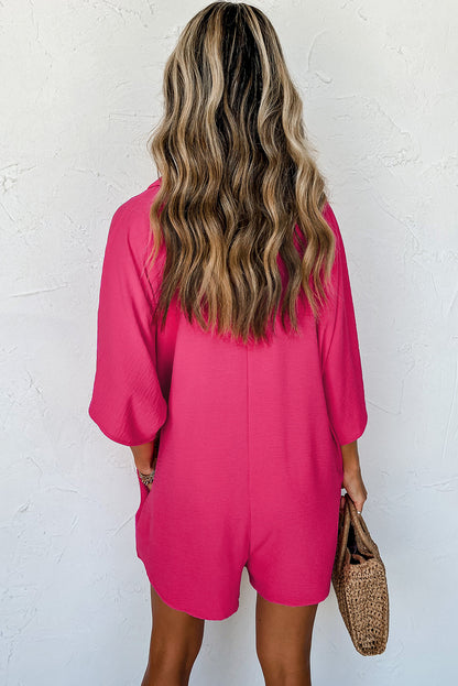 Black Collared Button Front Loose Fit Romper