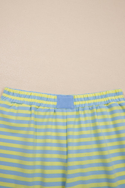 Striped Long Sleeve Pullover and Shorts Lounge Set
