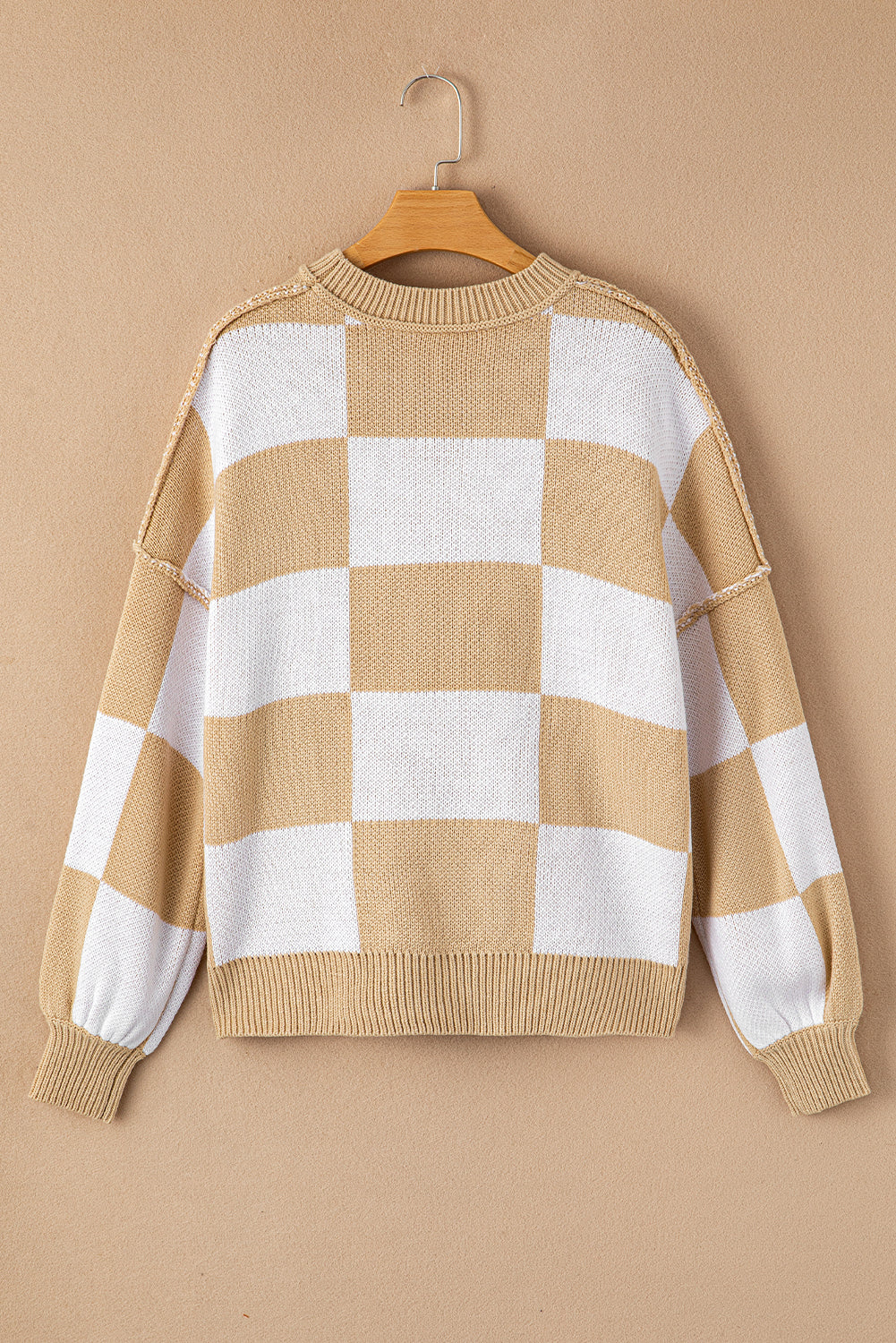 Green Checkered Bishop Sleeve Sweater