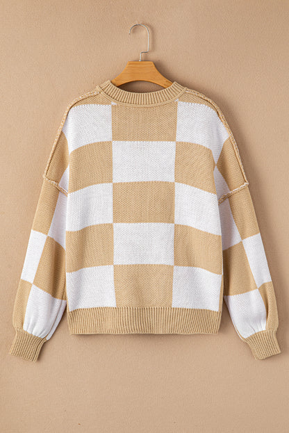 Green Checkered Bishop Sleeve Sweater